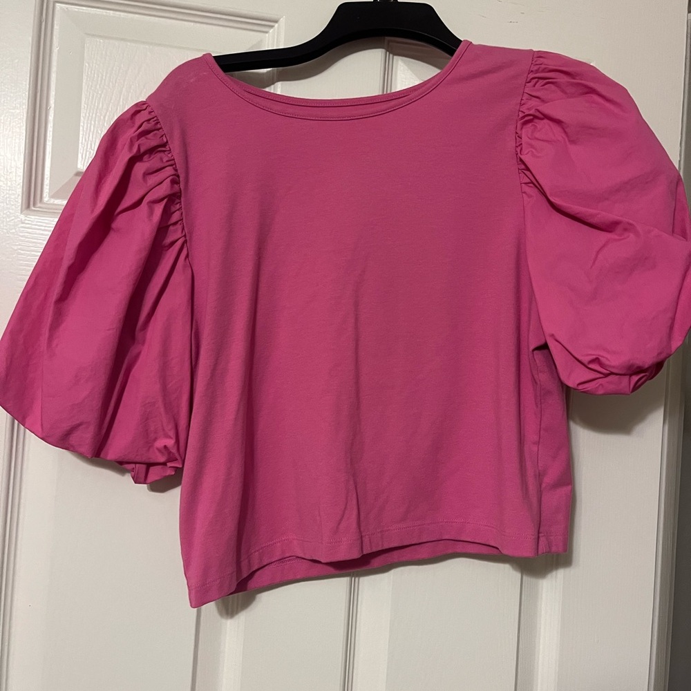 Hot Pink Puff Sleeve Blouse